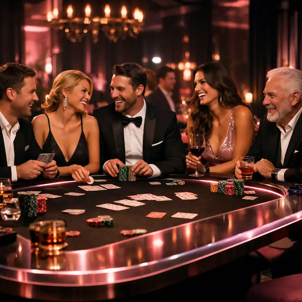 Stylowe stoły do pokera, ruletki i blackjacka przygotowane na prywatne wydarzenie