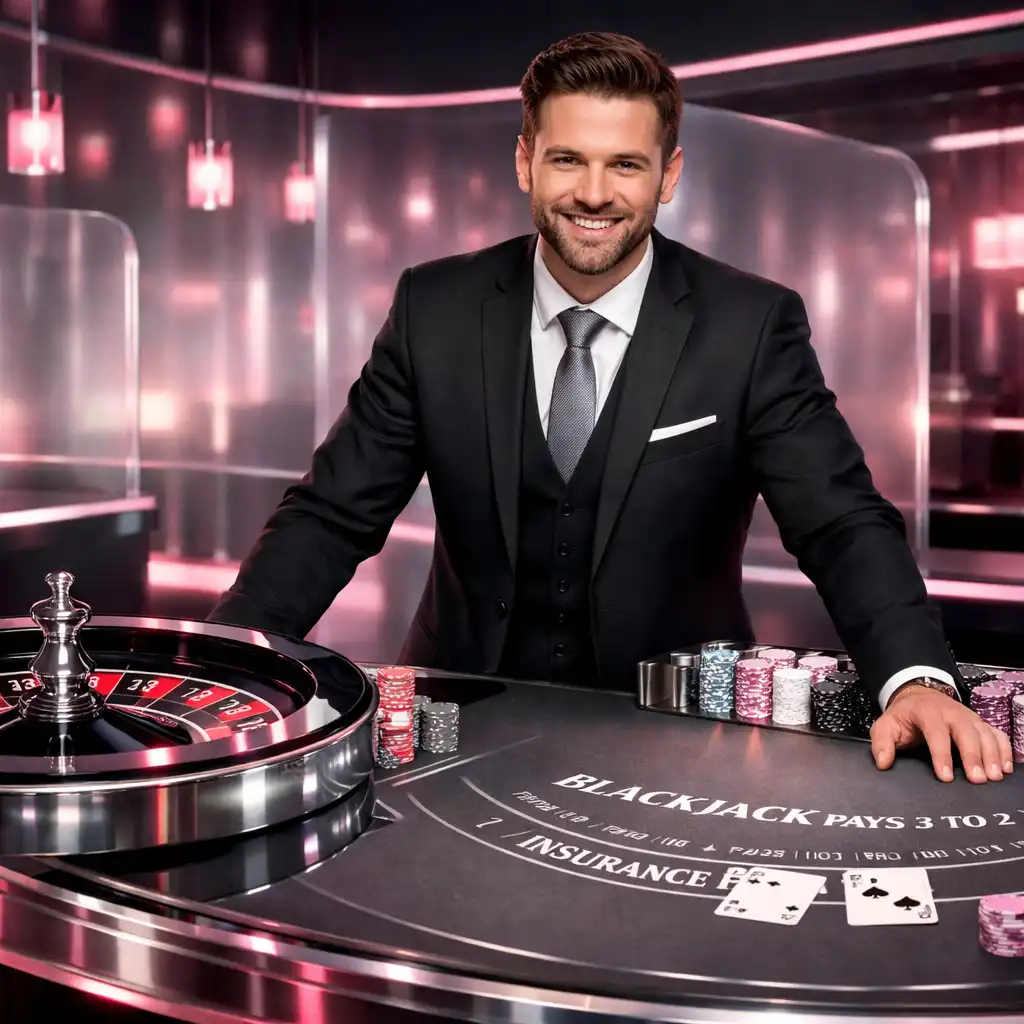 Stylowe stoły do ruletki i blackjacka prowadzone przez gospodarzy