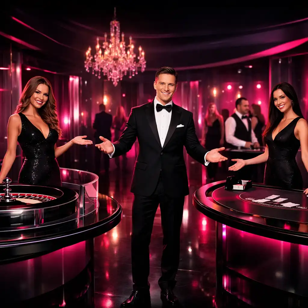 Stylowy stół ruletki i blackjacka w kinowej oprawie świetlnej